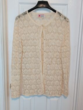 Vintage Crochet Openwork Cardigan Sweater - Cream